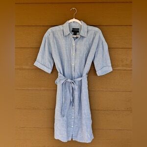 Tahari NWT 100% Linen Light Blue Button-Up Dress Sz XS